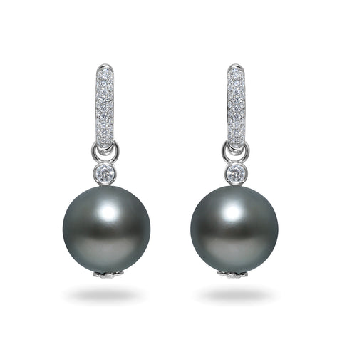 9-10mm Tahitian Cultured Pearl Shepherd Hoop  Earrings