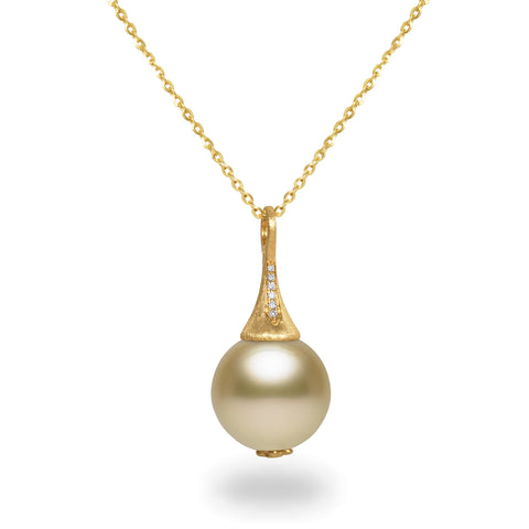 10-11mm Golden South Sea  Cultured Pearl and Diamond Pendant Necklace