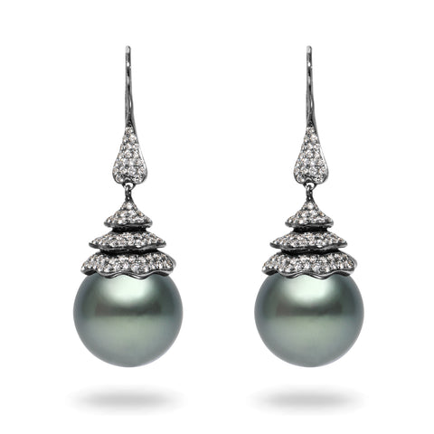 9-10mm Tahitian Pearl and Diamond Earrings