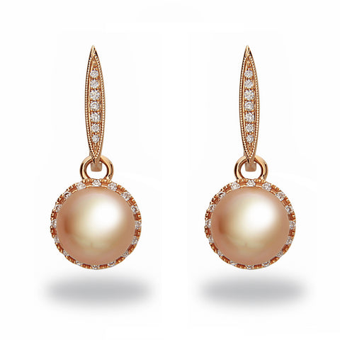 11-12mm Golden South Sea Pearl and Diamond Earrings
