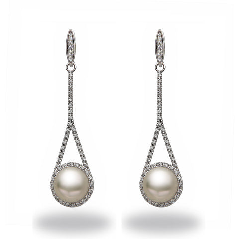 Dancing Diamond™ Collection 10-11mm White South Sea Pearl and Diamond Earrings