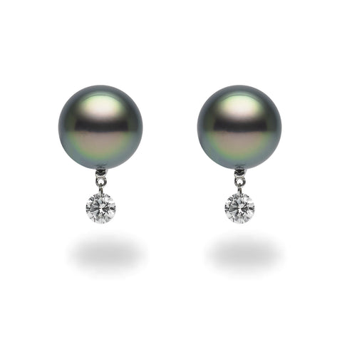 Dancing Diamond™ Collection 10-11mm Tahitian Pearl and Diamond Earrings