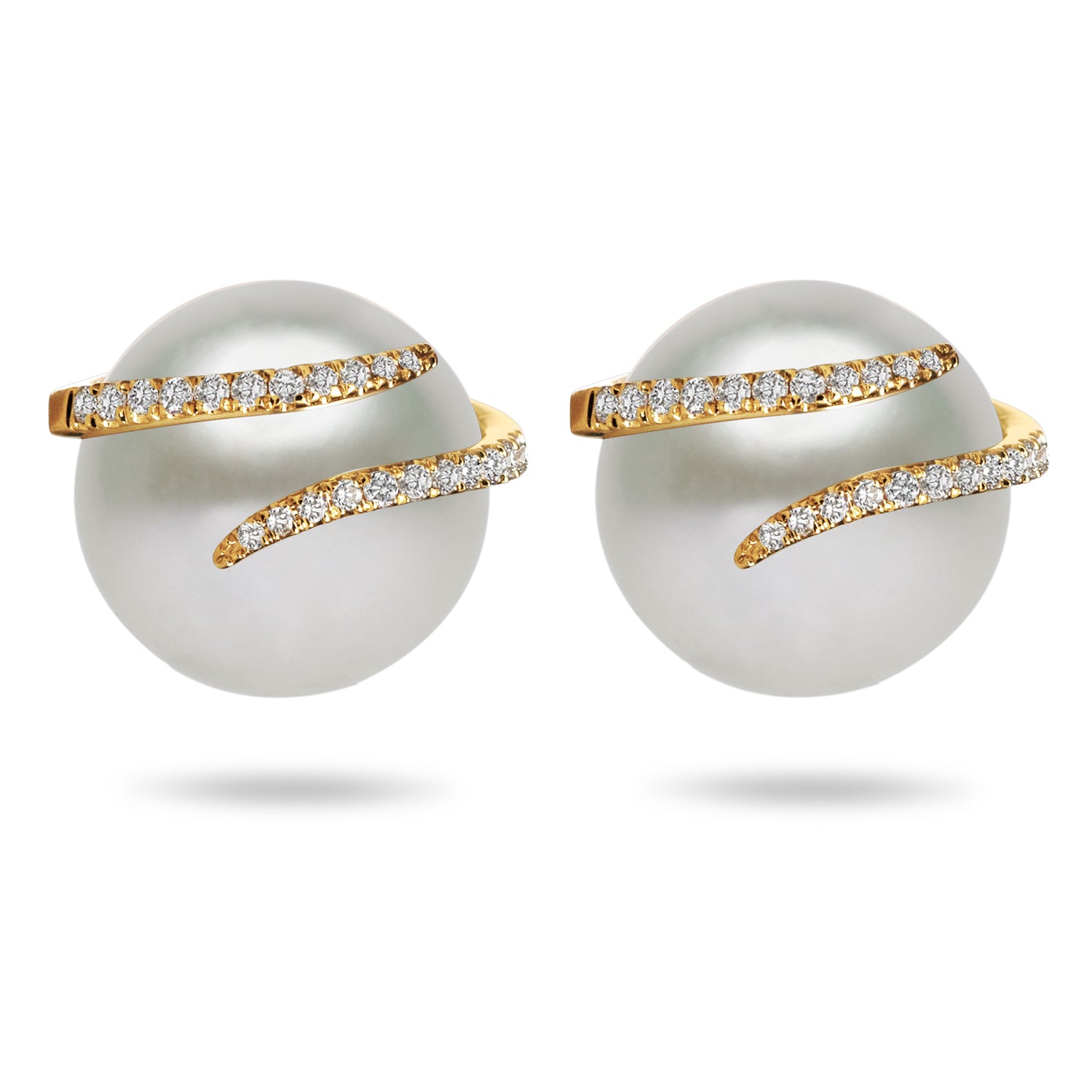 Oscar Collection 11-13mm Natural Color White South Sea Cultured Pearl and Diamond Earrings