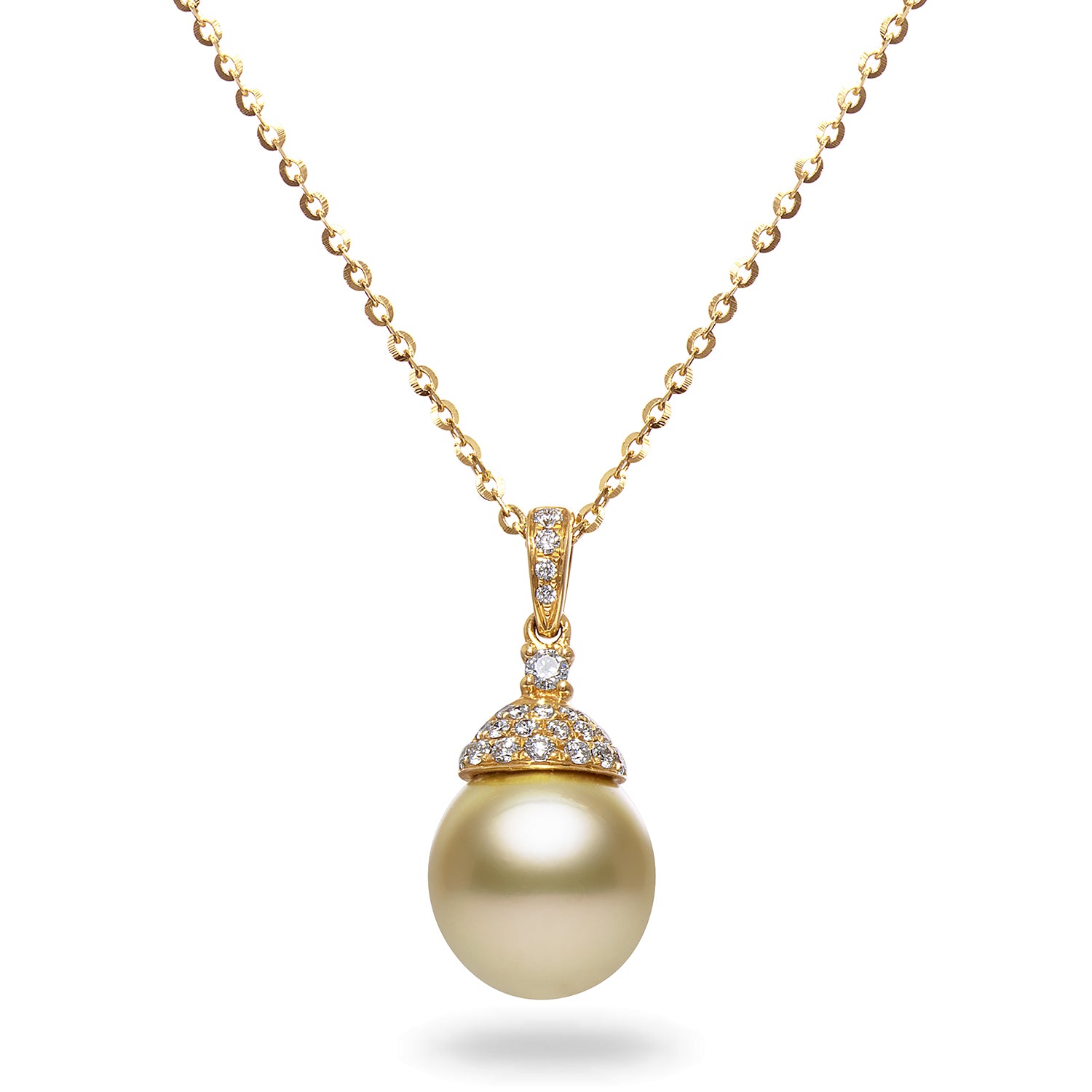 10-11mm Golden South Sea Cultured Pearl and Diamond Pendant Necklace