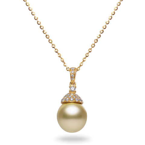 18k 10-12mm Golden South Sea Cultured Pearl And Diamond Strand