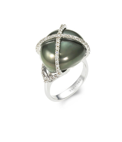 Leaf Collection 10-11mm Tahitian Pearl and Diamond Ring