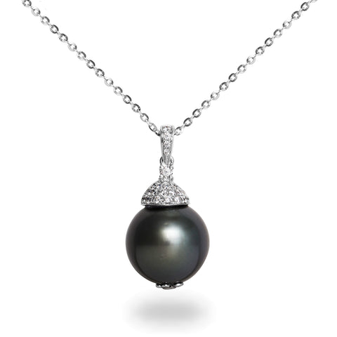 Dancing Diamond™ Collection 10-11mm Tahitian Pearl and Diamond Pendant