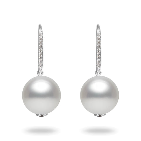 13-14mm White South Sea Pearl and Diamond Earrings