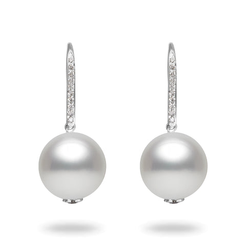 9-10 mm Golden South Sea Pearl and Diamond Earrings