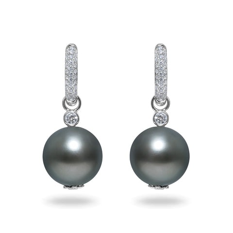 10-11mm Tahitian Pearl and Diamond Earrings