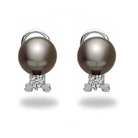 10-11mm Tahitian Pearl and Diamond Stud Earring