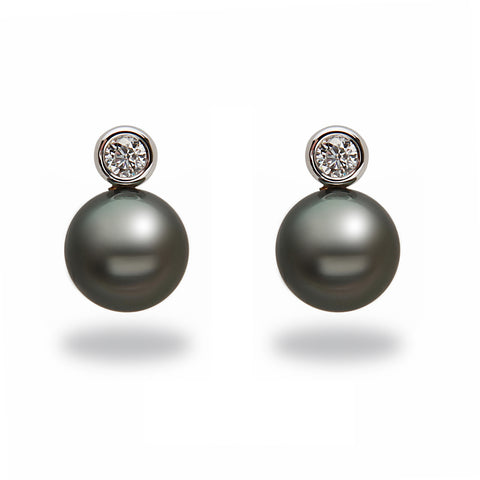 Leaf Collection 10-11mm Tahitian Pearl and Diamond Earrings
