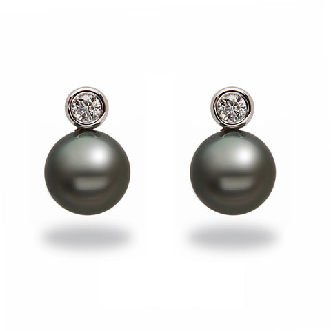 9-10mm Tahitian Pearl and Diamond Earrings