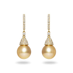 11-12mm Golden South Sea Pearl and Diamond Earrings