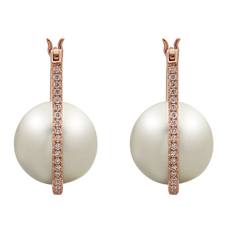 Galaxy Collection 11-12mm White South Sea Pearl and Diamond Earrings