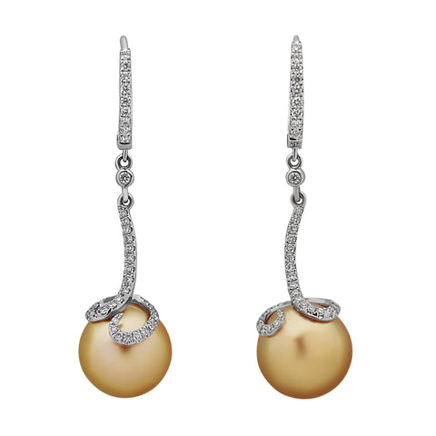 Oscar Collection 10-11mm Golden South Sea Cultured Pearl and Diamond Earrings