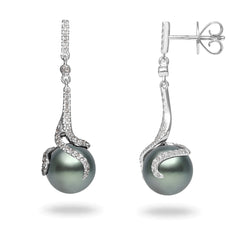Oscar Collection 10-11mm Tahitian Cultured Pearl and Diamond Earrings