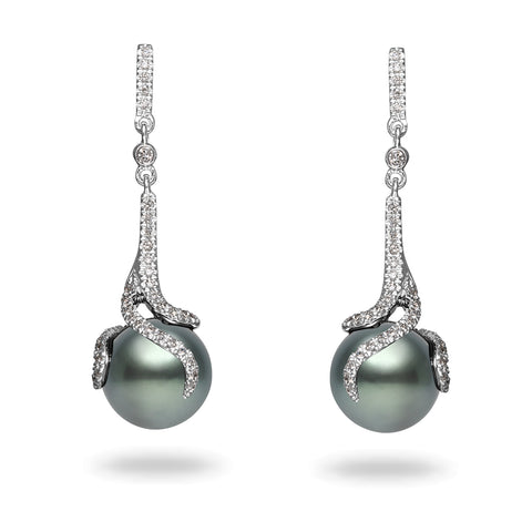 Oscar Collection 10-11mm Golden South Sea Cultured Pearl and Diamond Earrings