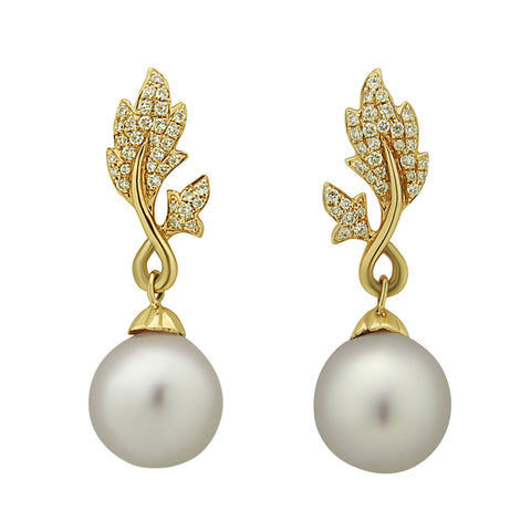 11-12mm White South Sea and Diamond Earrings