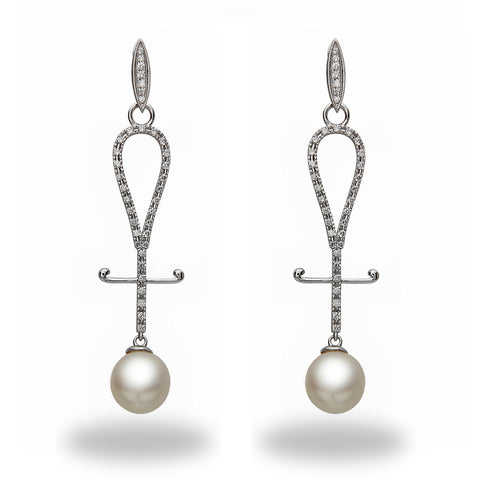 11-12mm White South Sea and Diamond Earrings