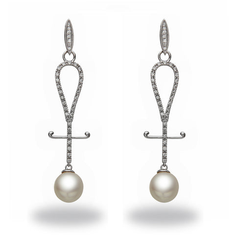 Chandelier 11-12mm  White South Sea Pearls and Diamond  Earrings