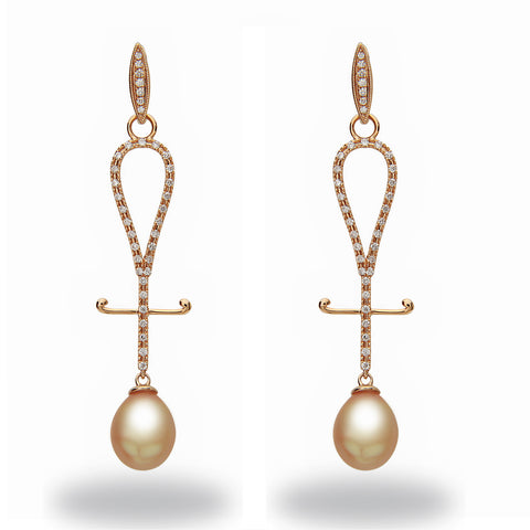 Chandelier 11-12mm  White South Sea Pearls and Diamond  Earrings