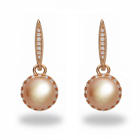 10-11mm Golden South Sea Pearl and Diamond Earrings