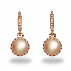 9-10 mm Golden South Sea Pearl and Diamond Earrings