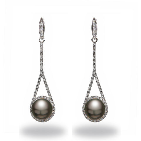 Chandelier 11-12mm Tahitian Pearl and Diamond Earrings