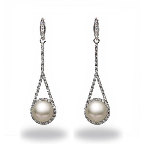 Chandelier 11-12mm  White South Sea Pearls and Diamond  Earrings