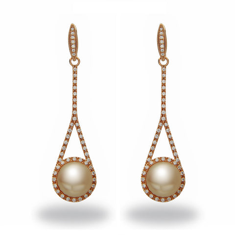 Chandelier 11-12mm Golden South Sea Pearl and Diamond Earrings