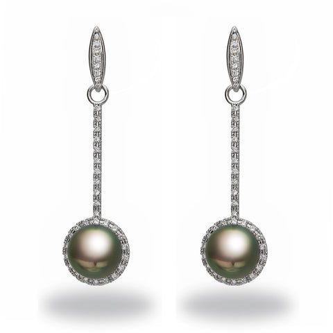Leaf Collection 10-11mm Tahitian Pearl and Diamond Earrings
