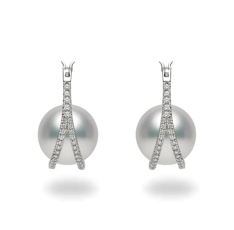 Galaxy Collection 11-12mm White South Sea Pearl and Diamond Earrings