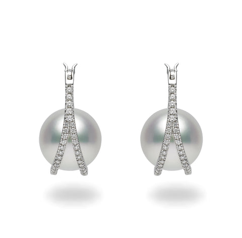 Galaxy Collection 10-11mm White South Sea Pearl and Diamond Earrings