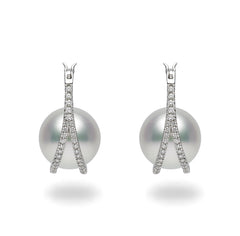 Galaxy Collection 11-12mm White South Sea Pearl and Diamond Earrings