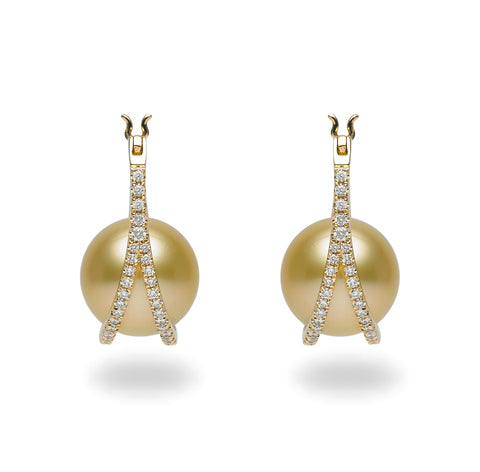 Chandelier 11-12mm Golden South Sea Pearl and Diamond Earrings