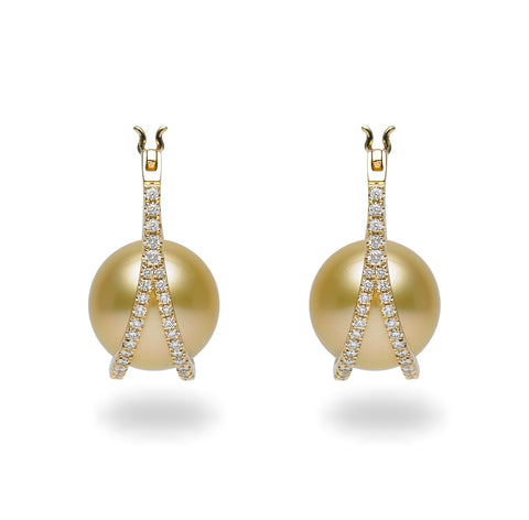 Galaxy Collection 11-12mm Golden South Sea Pearl and Diamond Earrings