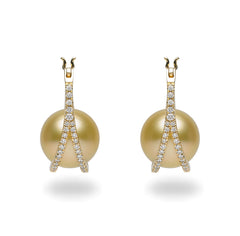 Galaxy Collection 11-12mm Golden South Sea Pearl and Diamond Earrings