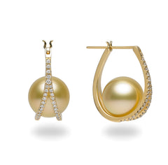 Galaxy Collection 11-12mm Golden South Sea Pearl and Diamond Earrings