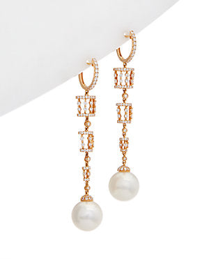 13-14mm White South Sea Pearl and Diamond Earrings