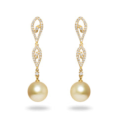 10-11mm Golden South Sea Pearl and Diamond Earrings