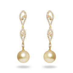 10-11mm Golden South Sea Pearl and Diamond Earrings