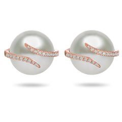 Oscar Collection  11-13mm Natural Color White South Sea Cultured Pearl and Diamond Earrings