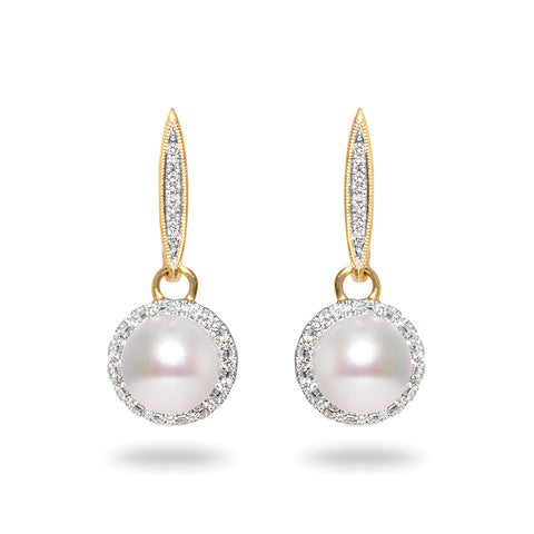 8.5-9mm Akoya Pearl and Diamond Earrings