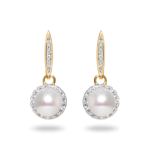 8.5-9mm Akoya Pearl and Diamond Earrings