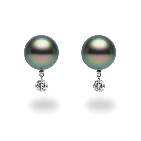 Leaf Collection 10-11mm Tahitian Pearl and Diamond Earrings