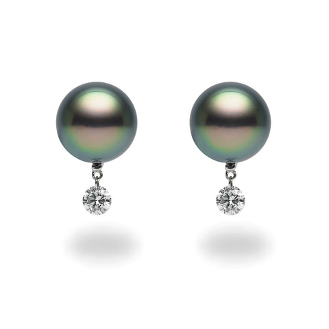 Natural Color Tahitian Pearl and Diamond Earrings