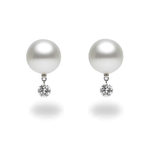 Dancing Diamond™ Collection 10-11mm White South Sea Pearl and Diamond Earrings