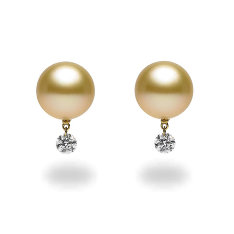 Chandelier 11-12mm Golden South Sea Pearl and Diamond Earrings