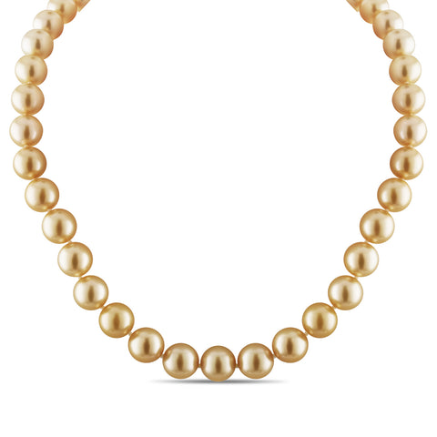 18k 10-12mm Golden South Sea Cultured Pearl And Diamond Strand